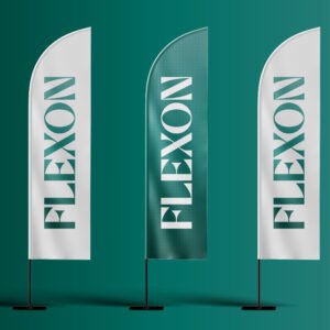 تنفيذ أعلام ريشة بأحجام متنوعة لهوية الشركات بالرياض.